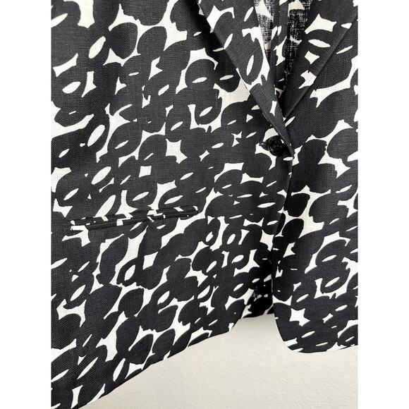MaxMara 100% Pure Flax Linen Blazer Italy 12 Patterned Black White Single Button - Picture 4 of 13